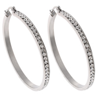 Mens Stainless Steel Hoop Earring, med rhinestone, oprindelige farve, 45x47x3mm, Solgt af par