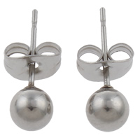 Stainless Steel Stud fülbevaló, Kerek, az eredeti szín, 5mm, 10párok/Bag, Által értékesített Bag