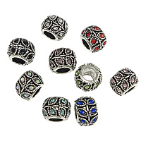 Zinklegering European Beads, Zinc Alloy, Drum, silver plated, zonder troll & met strass & zwart maken, gemengde kleuren, nikkel, lood en cadmium vrij, 8x10mm, Gat:Ca 5mm, 100pC's/Lot, Verkocht door Lot