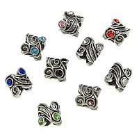 Zinklegering European Beads, Zinc Alloy, Kolom, silver plated, zonder troll & met strass & zwart maken, meer kleuren voor de keuze, nikkel, lood en cadmium vrij, 10x12mm, Gat:Ca 5mm, 100pC's/Lot, Verkocht door Lot