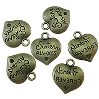 Colgantes de Aleación de Zinc en Forma de Corazón, chapado en color bronce antiguo, con el patrón de la letra, libre de níquel, plomo & cadmio, 14x15mm, agujero:aproximado 1mm, 300PCs/Bolsa, Vendido por Bolsa