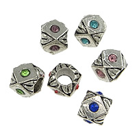 Cink Alloy European perle, starinski srebrne boje pozlaćen, bez trol & s Rhinestone, više boja za izbor, nikal, olovo i kadmij besplatno, 7x9mm, Rupa:Približno 5mm, 100računala/Lot, Prodano By Lot