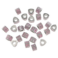 Alliage de zinc European Beads, triangle, Placage de couleur platine, modèles différents pour le choix & avec le motif de lettre & sans filetage & émail, rose, protéger l'environnement, sans nickel, plomb et cadmium, 7x10x9mm, Trou:Environ 5mm, 100PC/lot, Vendu par lot