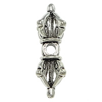 Buddhistiska pärlor, Mässing, Vajra, antik silver pläterad, nickel, bly och kadmium gratis, 11x28x11mm, Hål:Ca 3mm, 30PC/Lot, Säljs av Lot