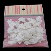 Plastique ABS perle Pendentif, feuille, blanc, 20x21x3mm, 100x170mm, Trou:Environ 1mm, 50PC/sac, Vendu par sac