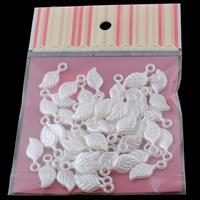 Perle di plastica ABS pendente, Foglia, bianco, 11x25x4mm, 100x170mm, Foro:Appross. 3mm, 50PC/borsa, Venduto da borsa