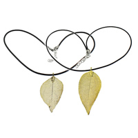 Collier cordon en Nylon ciré, Feuille, avec Ciré Nylon, laiton fermoir homard, avec 1.5lnch chaînes de rallonge, feuille, Placage, 22-40x56-71x3mm, 1.5mm, Longueur Environ 18 pouce, 10Strandstoron/lot, Vendu par lot