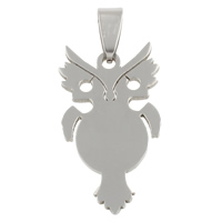 Rustfrit stål Animal Pendler, Stainless Steel, Owl, oprindelige farve, 18x32x1.50mm, Hole:Ca. 3.5x8.5mm, 10pc'er/Bag, Solgt af Bag