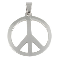 Rustfrit stål smykker Vedhæng, Stainless Steel, Peace Logo, oprindelige farve, 29x33x1mm, Hole:Ca. 3.5x8mm, 10pc'er/Bag, Solgt af Bag