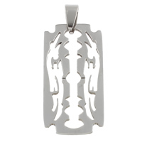 Bijoux pendentifs en acier inoxydable , Razor Blade, creux, couleur originale, 19x39x1.50mm, Trou:Environ 4x6mm, 10PC/sac, Vendu par sac