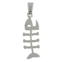 Rustfrit stål Animal Pendler, Stainless Steel, Fish Bone, oprindelige farve, 12x37x1.50mm, Hole:Ca. 4x7mm, 10pc'er/Bag, Solgt af Bag