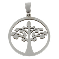 Livets træ vedhæng, Stainless Steel, Tree of Life, oprindelige farve, 29x32x1.50mm, Hole:Ca. 4x7mm, 10pc'er/Bag, Solgt af Bag