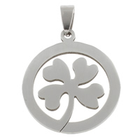 Nemesacél virág medál, Stainless Steel, Four Leaf Clover, az eredeti szín, 30x34x1.50mm, Lyuk:Kb 4x7mm, 10PC-k/Bag, Által értékesített Bag