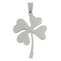 Nemesacél virág medál, Stainless Steel, Four Leaf Clover, az eredeti szín, 26x38x1.50mm, Lyuk:Kb 4x7mm, 10PC-k/Bag, Által értékesített Bag