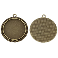 Zinc Alloy vedhæng Cabochon Setting, Flad Rund, antik bronze farve forgyldt, nikkel, bly & cadmium fri, 38x43x3mm, Hole:Ca. 3mm, Indvendig diameter:Ca. 30mm, 100pc'er/Bag, Solgt af Bag