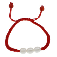 Pulseras de Perlas de Agua Dulce Estilo Woven Ball, Perlas cultivadas de agua dulce, con cordón de nylon & Ágata roja, Arroz, natural, Blanco, 7-8mm, 8mm, Vendido para aproximado 5 Inch Sarta