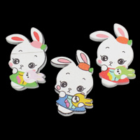 Wood Cabochons Rabbit printing flat back mixed colors Sold By Bag