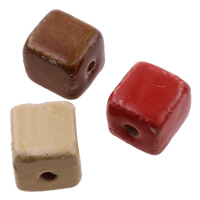 Contas de porcelana vitrificada, Cubo, envidraçado, cores misturadas, 13-14mm, 14-15mm, Buraco:Aprox 3mm, 100PCs/Bag, vendido por Bag