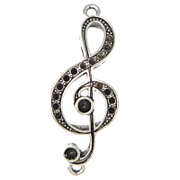 Cink ötvözet Connector beállítása, Music Note, antik ezüst színű bevonattal, 1/1 hurok, nikkel, ólom és kadmium mentes, 16x41mm, Lyuk:Kb 3mm, Belső átmérő:Kb 1, 2mm, 100PC-k/Lot, Által értékesített Lot