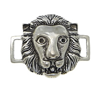 Connecteur en alliage de Zinc animal, lion, Plaqué de couleur d'argent, boucle de 1/1, protéger l'environnement, sans nickel, plomb et cadmium, 36x29x9mm, Trou:Environ 9x3mm, 100PC/lot, Vendu par lot