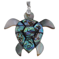 Naturlig Mosaic Shell Pendler, Abalone Shell, med messing kaution & Freshwater Shell & Black Shell & Resin, Turtle, platin farve forgyldt, 56x49x4mm, Hole:Ca. 5x7mm, 10pc'er/Bag, Solgt af Bag