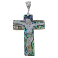 Natuurlijke Mozaïek Shell Hangers, Abalone Schelp, met messing borgtocht & Freshwater Shell, Crucifix Cross, platinum plated, 46-48x63-65x5mm, Gat:Ca 6x11mm, 10pC's/Bag, Verkocht door Bag