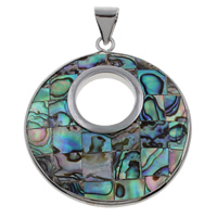 Naturlig Mosaic Shell Pendler, Abalone Shell, med Freshwater Shell & Zinc Alloy, Flad Rund, platin farve forgyldt, mosaik, 41x42x5mm, Hole:Ca. 5x7mm, 10pc'er/Bag, Solgt af Bag