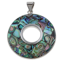 Naturlig Mosaic Shell Pendler, Abalone Shell, med Freshwater Shell & Zinc Alloy, Donut, platin farve forgyldt, mosaik, 40x46x5mm, Hole:Ca. 5x4mm, 10pc'er/Bag, Solgt af Bag