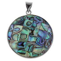 Naturlig Mosaic Shell Pendler, Abalone Shell, med Freshwater Shell & Zinc Alloy, Flad Rund, platin farve forgyldt, mosaik, 41x46x5mm, Hole:Ca. 4x5mm, 10pc'er/Bag, Solgt af Bag