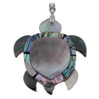 Naturlig Mosaic Shell Pendler, Black Shell, med messing kaution & Freshwater Shell & Abalone Shell, Turtle, platin farve forgyldt, 46x52x6mm, Hole:Ca. 4x5mm, 10pc'er/Bag, Solgt af Bag