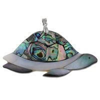 Natuurlijke Mozaïek Shell Hangers, Abalone Schelp, met messing borgtocht & Freshwater Shell & Black Shell, Zeeschildpad, platinum plated, 63x35x4mm, Gat:Ca 3x2mm, 10pC's/Bag, Verkocht door Bag