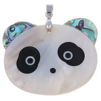 Natuurlijke Mozaïek Shell Hangers, Freshwater Shell, met messing borgtocht & Abalone Schelp, Panda, platinum plated, 50x43x5mm, Gat:Ca 4x6mm, 10pC's/Bag, Verkocht door Bag