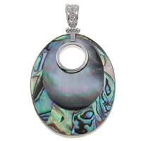 Naturlig Mosaic Shell Pendler, Black Shell, med Freshwater Shell & Abalone Shell & Zinc Alloy, Flad Oval, platin farve forgyldt, 42x58x5mm, Hole:Ca. 6x9mm, 10pc'er/Bag, Solgt af Bag