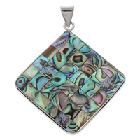 Naturlig Mosaic Shell Pendler, Abalone Shell, med Freshwater Shell & Zinc Alloy, Rhombus, platin farve forgyldt, mosaik, 47x52x5mm, Hole:Ca. 4x6mm, 10pc'er/Bag, Solgt af Bag