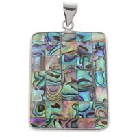 Naturlig Mosaic Shell Pendler, Abalone Shell, med Freshwater Shell & Zinc Alloy, Rektangel, platin farve forgyldt, mosaik, 31x47x5mm, Hole:Ca. 4x6mm, 10pc'er/Bag, Solgt af Bag