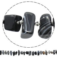 Natürliche Streifen Achat Perlen, schwarz, 5-10mm, 20-22mm, Bohrung:ca. 1mm, Länge ca. 17 ZollInch, 5SträngeStrang/Tasche, ca. 40PCs/Strang, verkauft von Tasche