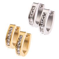 Stainless Steel Huggie Hoop Earring plated with cubic zirconia Sold By Bag