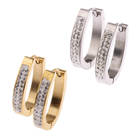 Stainless Steel Huggie Hoop Earring with Clay Pave plated with 24 pcs rhinestone Sold By Bag