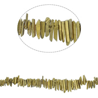 Natuurlijke Plating Quartz parels, Natuurlijke Quartz, Nuggets, gold plated, 13x4x5mm-46x4x7mm, Gat:Ca 1mm, Ca 84pC's/Strand, Per verkocht Ca 16.1 inch Strand