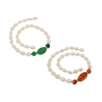 Eau douce collier de perle Component, perle d'eau douce cultivée, avec entretoise laiton strass & Agate, riz, naturel, différents matériaux pour le choix, blanc, 9-10mm, 10mm, 21x15mm, Trou:Environ 0.8mm, Vendu par Environ 15.7 pouce brin