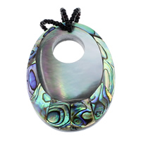 Naturlig Abalone Shell Pendler, med Black Shell & Glas Seed Beads & Resin, Flad Oval, mosaik, 44x57x9mm, Hole:Ca. 10mm, Solgt af PC