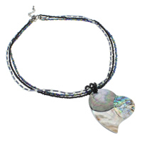 Abalone Shell Necklace with Black Shell & Glass Seed Beads & Resin zinc alloy lobster clasp with 5cm extender chain Heart mosaic & Sold Per Approx 17.5 Inch Strand