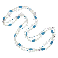 Collier en perles d'eau douce Pull, perle d'eau douce cultivée, avec turquoise & cristal & Cristal naturel, laiton fermoir magnétique, naturel, facettes & 2 fils, multicolore, 6-7mm, 12x8x4mm, Vendu par Environ 29.5 pouce brin