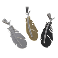 Rustfrit stål smykker Vedhæng, Stainless Steel, Feather, elektroforese, flere farver til valg, 17x48x2mm, Hole:Ca. 4x8mm, 10pc'er/Bag, Solgt af Bag