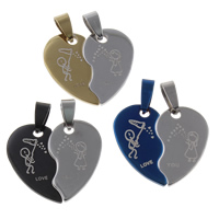 Acier inoxydable pendentifs couple, coeur, mot amour, Placage, pour le couple, plus de couleurs à choisir, 28x26x2mm, Trou:Environ 4x8mm, 10pairescouple/sac, Vendu par sac