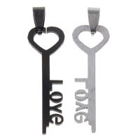 Roestvrij staal paar hangers, Sleutel, woord liefde, plated, voor paar & two tone, 13x40x2mm, Gat:Ca 4x8mm, 10paren/Bag, Verkocht door Bag