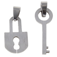 Ciondoli acciaio inox coppia, Lock and Key, per coppia, colore originale, 15x25x2mm, 11x31x2mm, Foro:Appross. 4x8mm, 10Pairspaio/borsa, Venduto da borsa