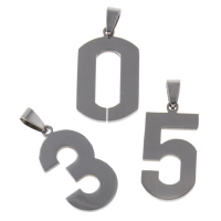 Rustfrit stål smykker Vedhæng, Stainless Steel, Nummer, forskellige stilarter for valg, oprindelige farve, Hole:Ca. 4x8mm, 10pc'er/Bag, Solgt af Bag