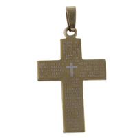 Roestvrij staal Cross Hangers, Oversteken, gold plated, Christian Jewelry & met brief patroon, 28x41x1.50mm, Gat:Ca 4x8mm, 10pC's/Bag, Verkocht door Bag