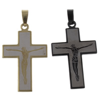 Roestvrij staal Cross Hangers, Crucifix Cross, plated, Christian Jewelry & met brief patroon, meer kleuren voor de keuze, 28x45x1.50mm, Gat:Ca 4x8mm, 10pC's/Bag, Verkocht door Bag